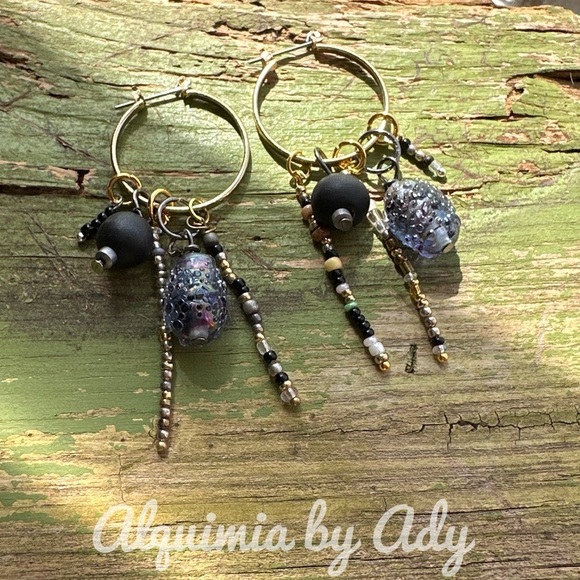 Alquimia Black and Gold Statement Earrings - Picture 1 of 2